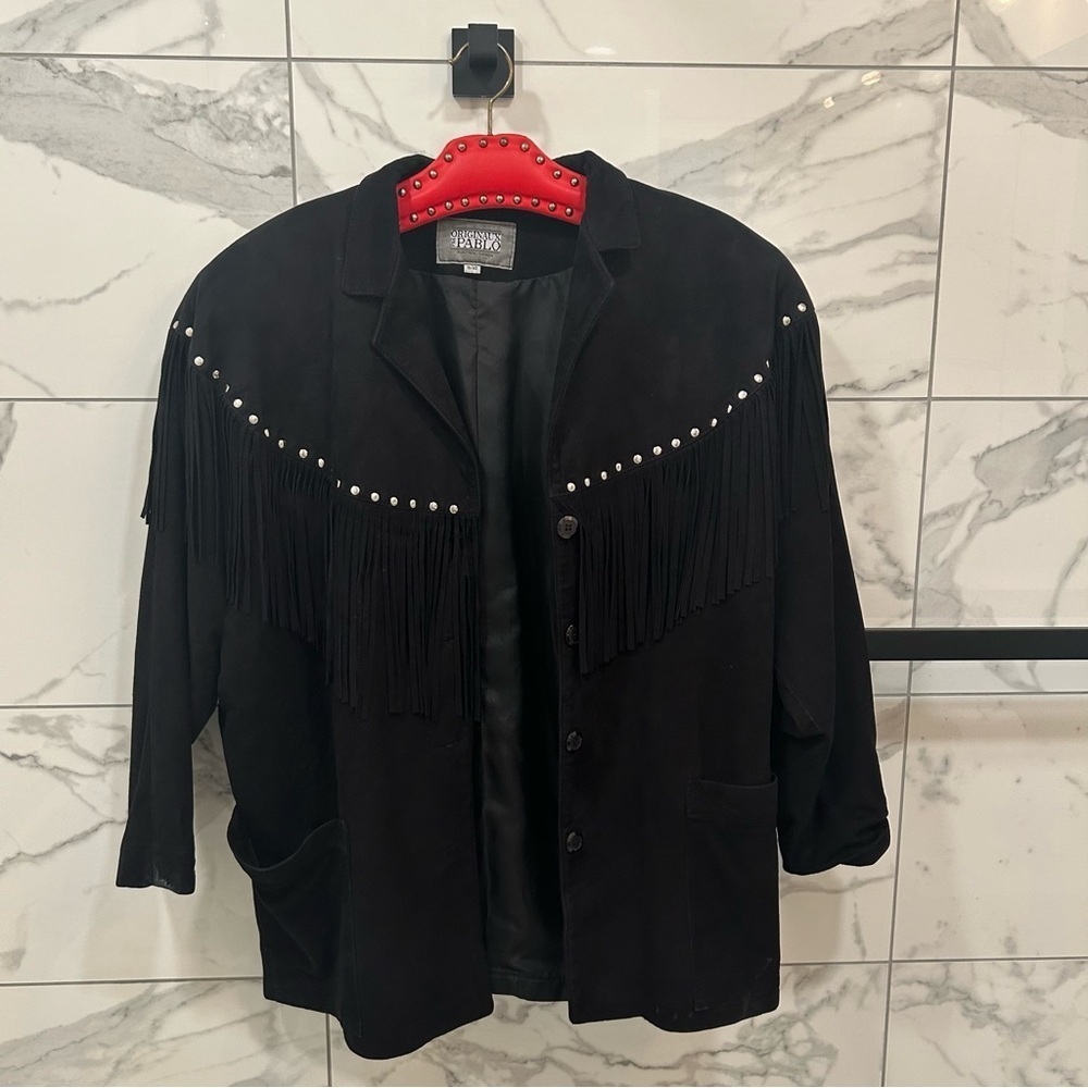 Originaux par Pablo vintage suede leather fringe jacket black size L